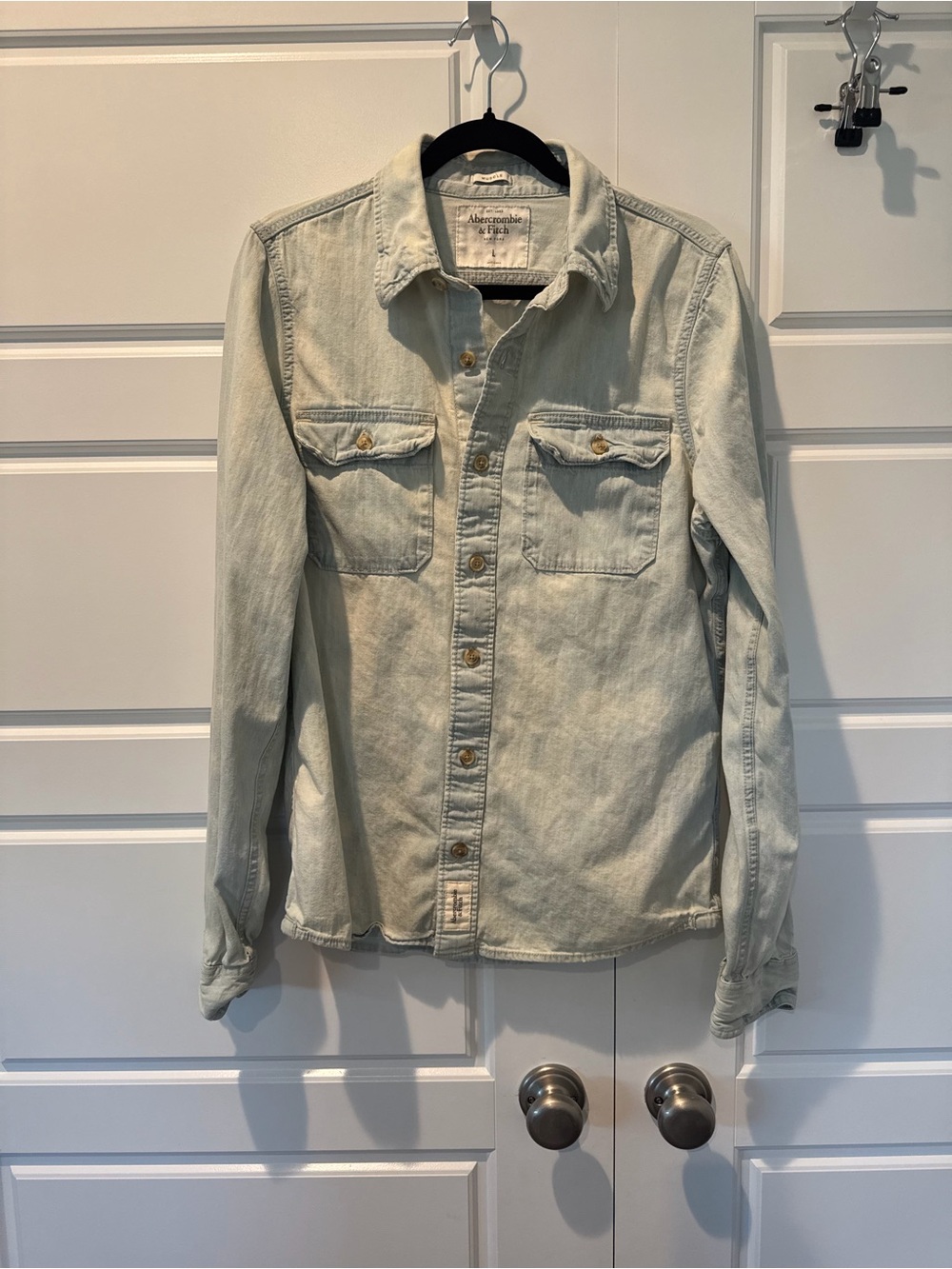 Abercrombie & Fitch Denim Light Acid Washed Shirt Muscle Fit Mens Size Large